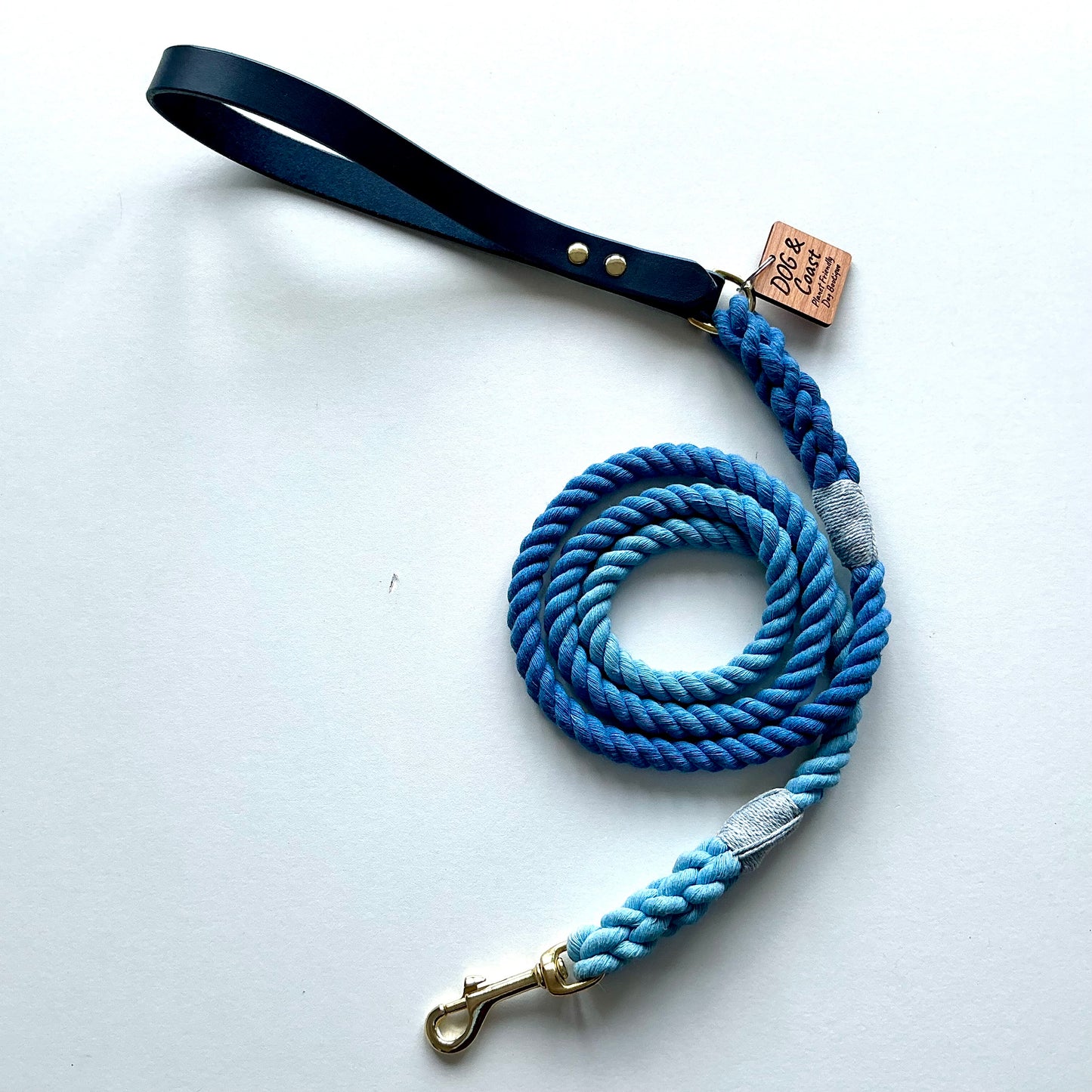 Leather Handle & Rope Lead - Blue