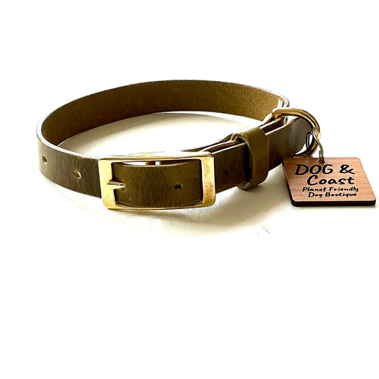 Full Grain Leather Collar - Olive