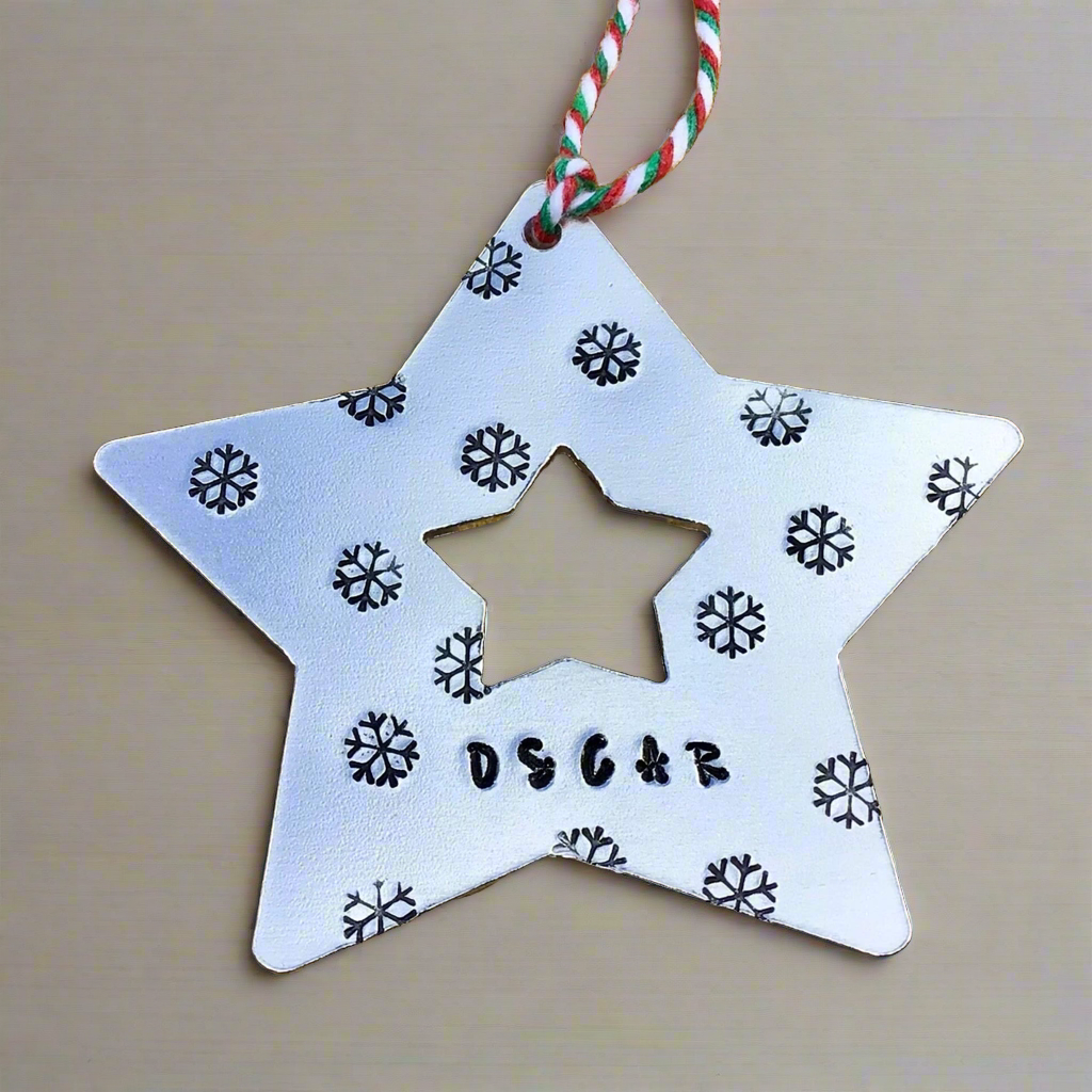 Personalised Hand Stamped Star Christmas Decoration