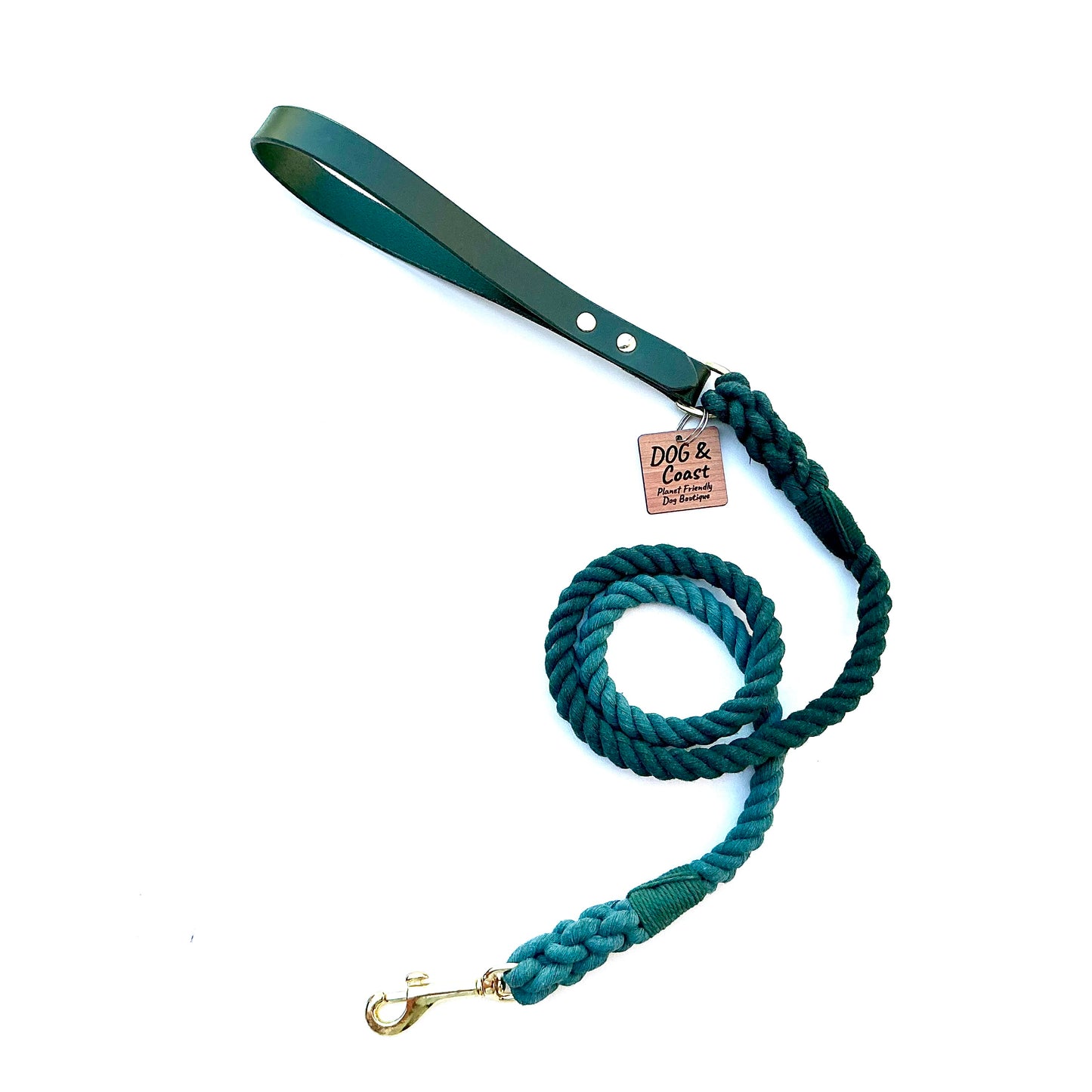 Leather Handle & Rope Lead - Green