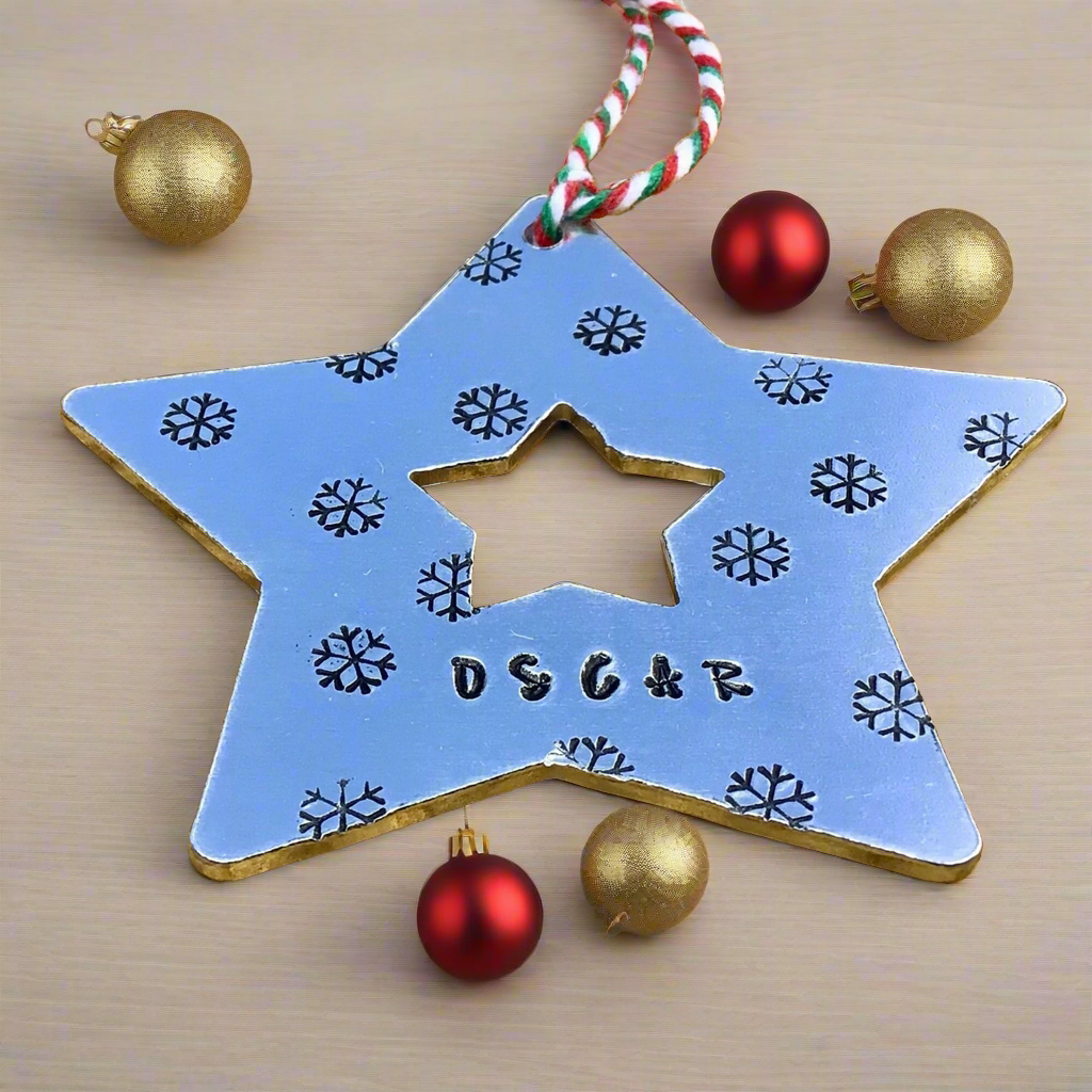 Personalised Hand Stamped Star Christmas Decoration