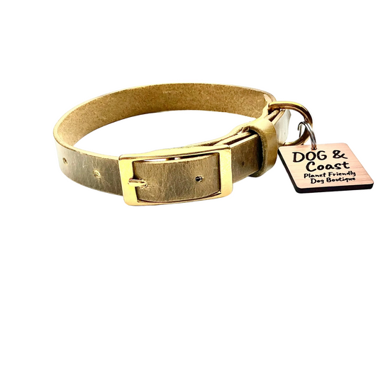 Full Grain Leather Collar - Olive