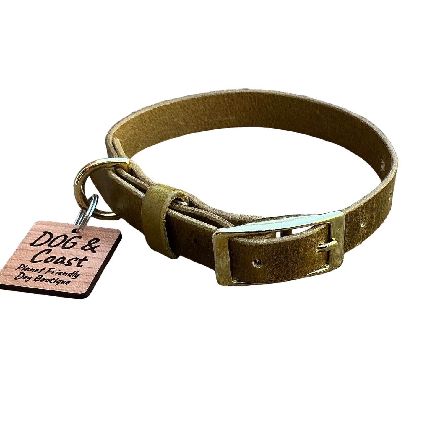 Full Grain Leather Collar - Olive