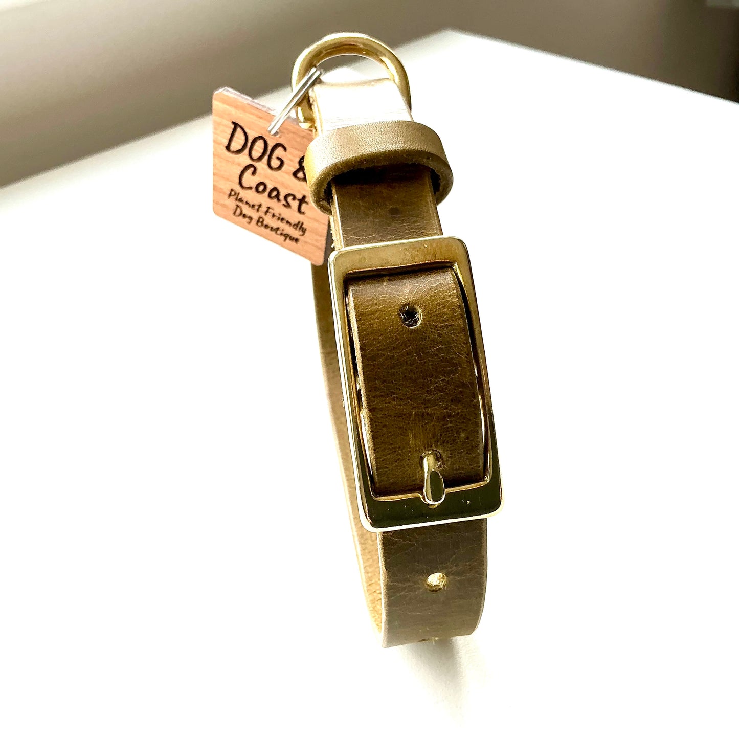 Full Grain Leather Collar - Olive