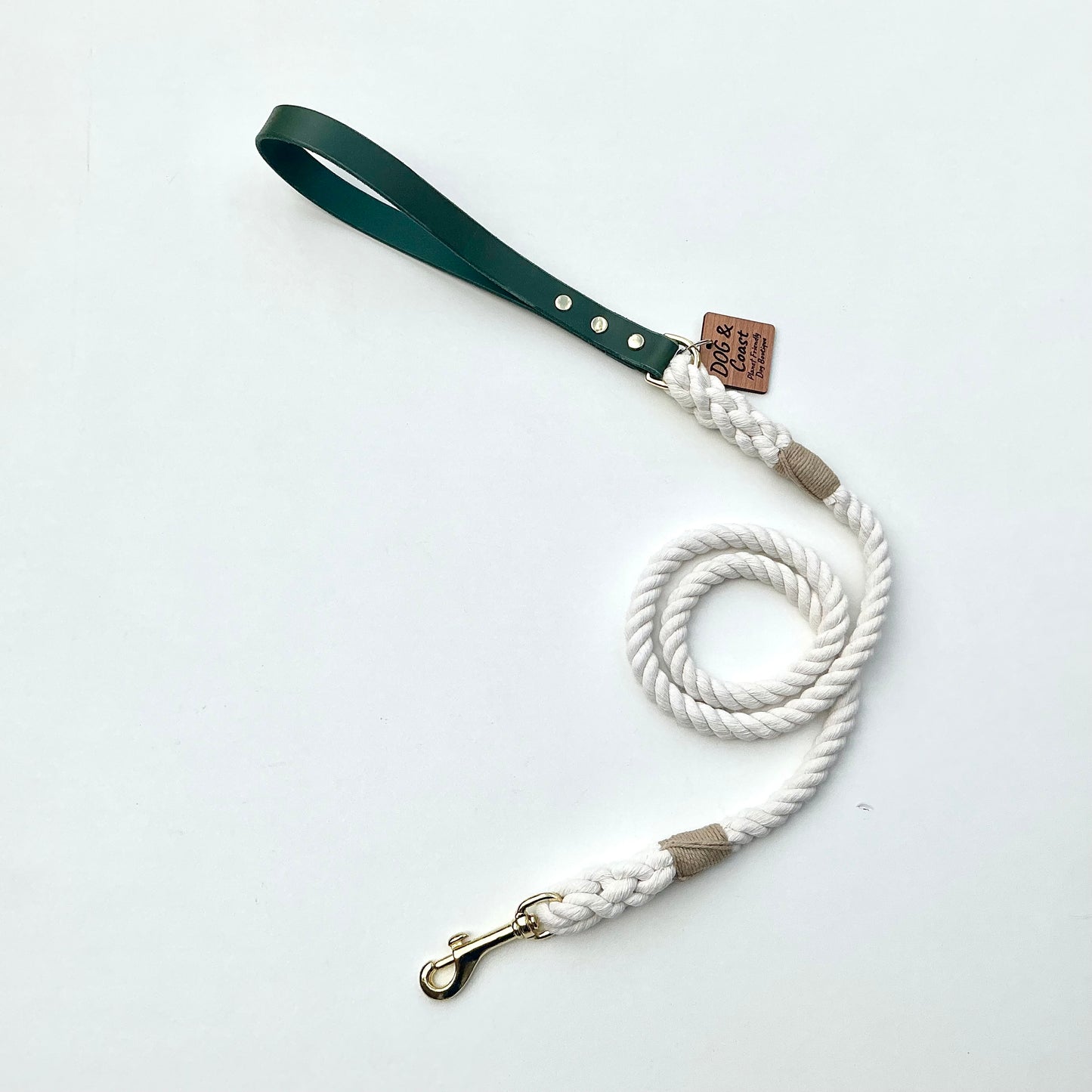 Leather Handle & Rope Lead - Green