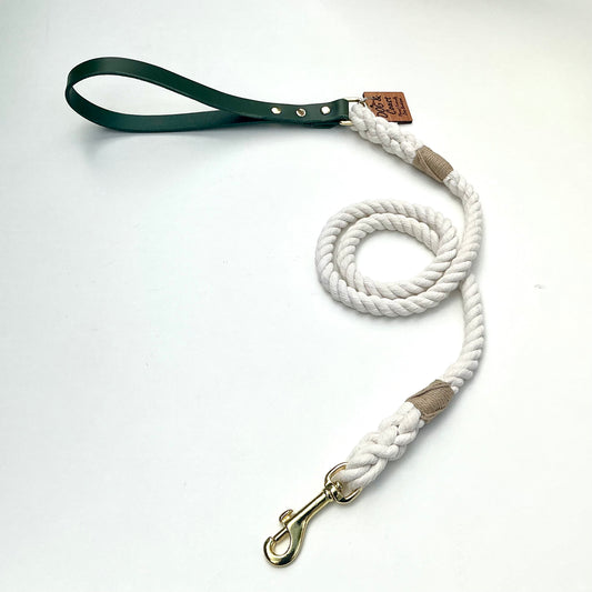 Leather Handle & Rope Lead - Green
