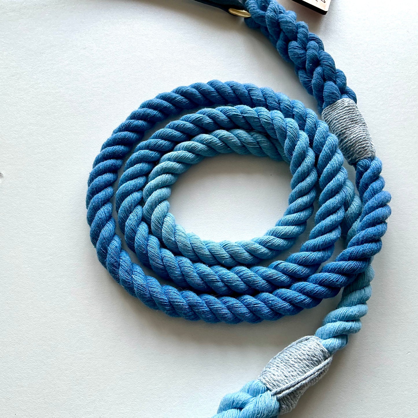 Leather Handle & Rope Lead - Blue