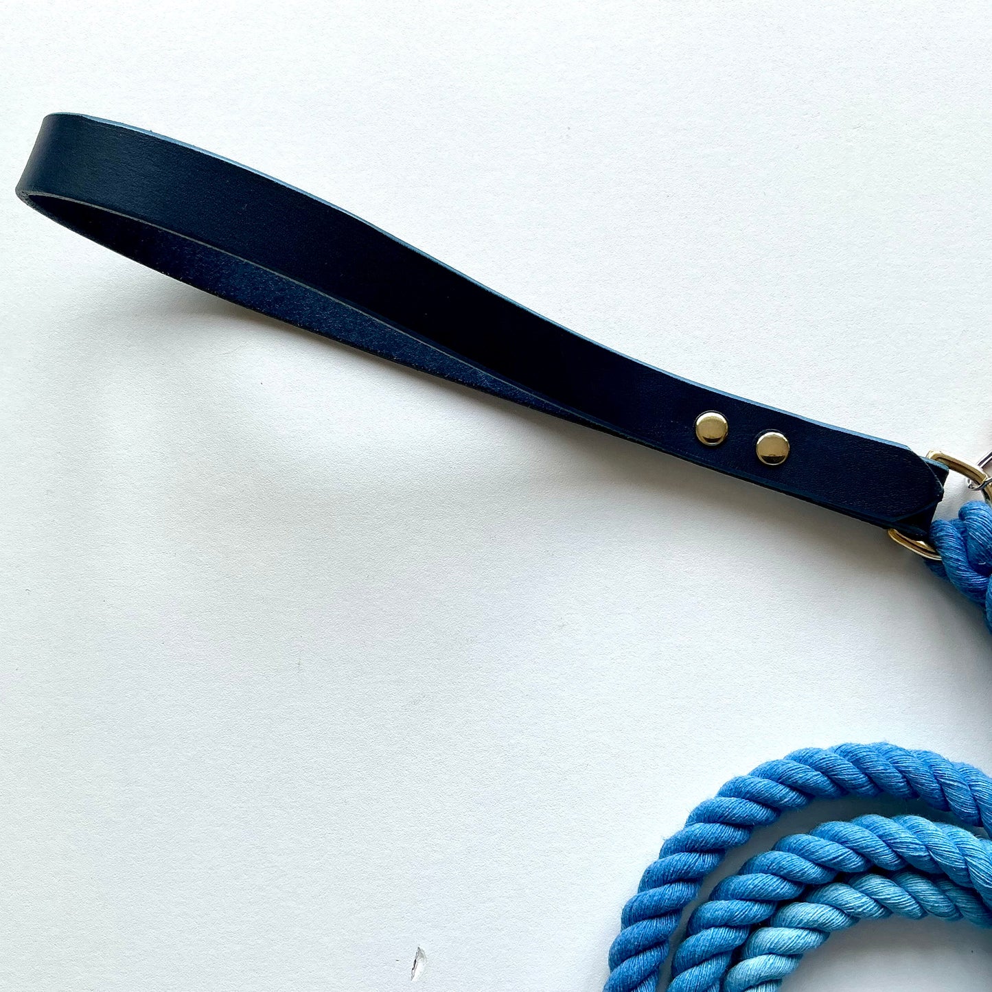 Leather Handle & Rope Lead - Blue