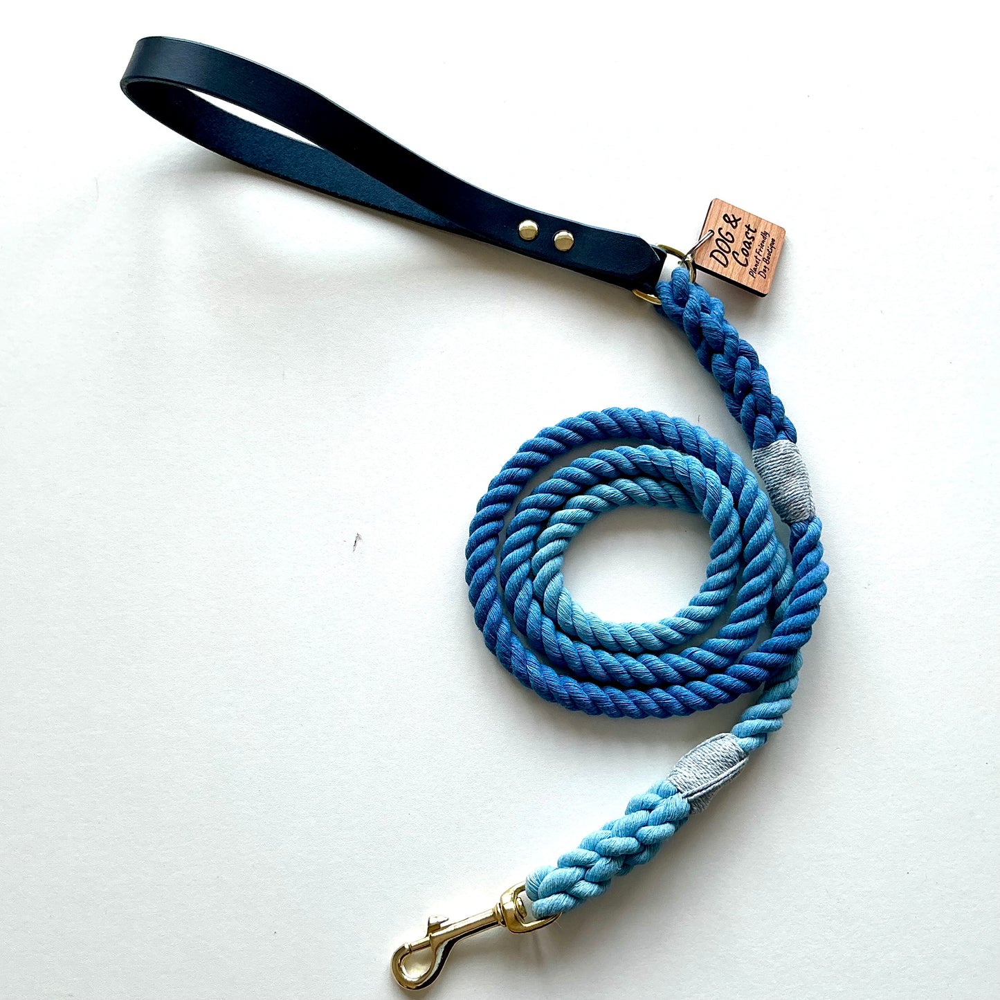 Leather Handle & Rope Lead - Blue